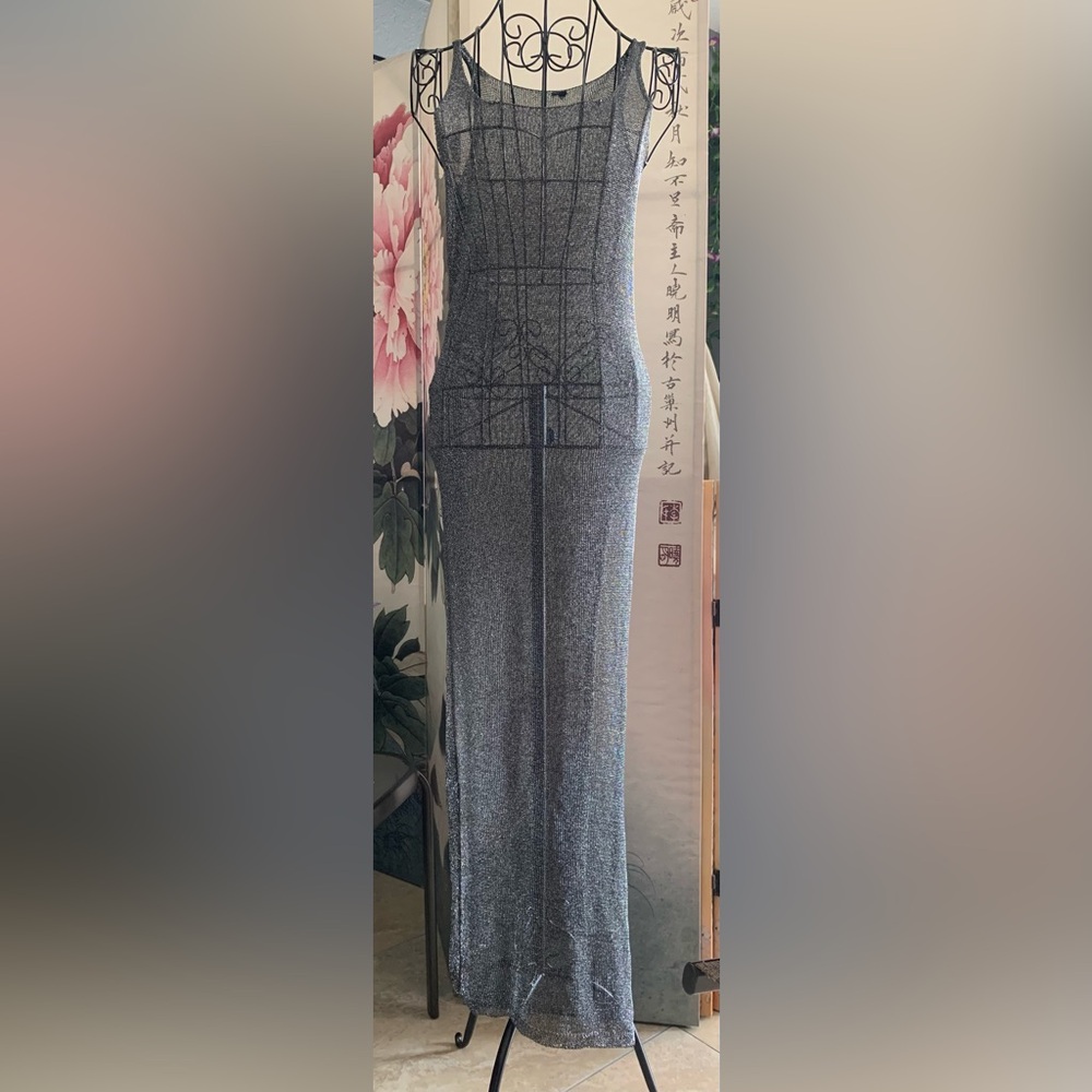 Swim metallic thread long coverup with side slit
